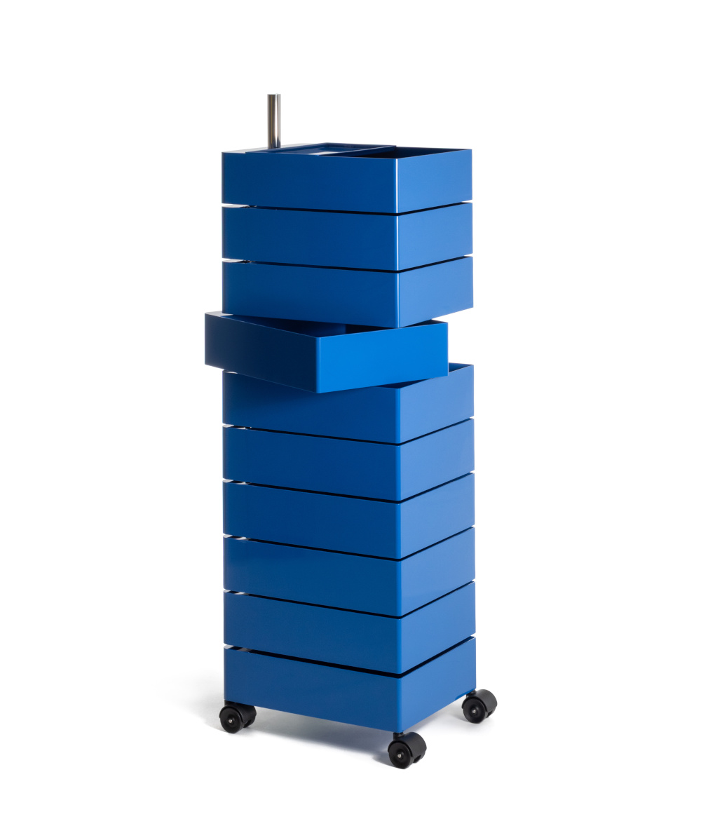 360° Rollcontainer mit 10 Fächer, leuchtend blau