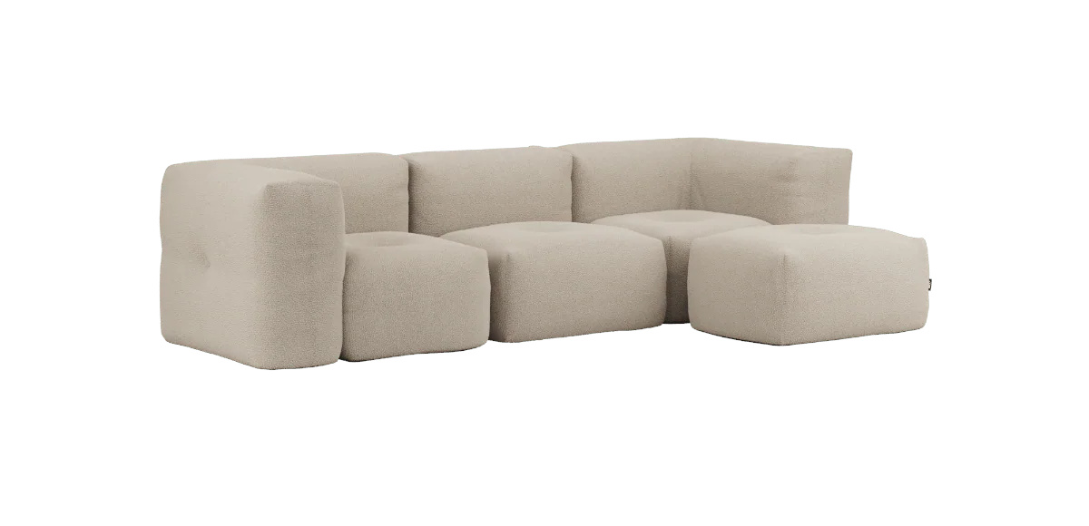 Soft Sofa 3-Sitzer mit Armlehne mit Hocker, teddy beige