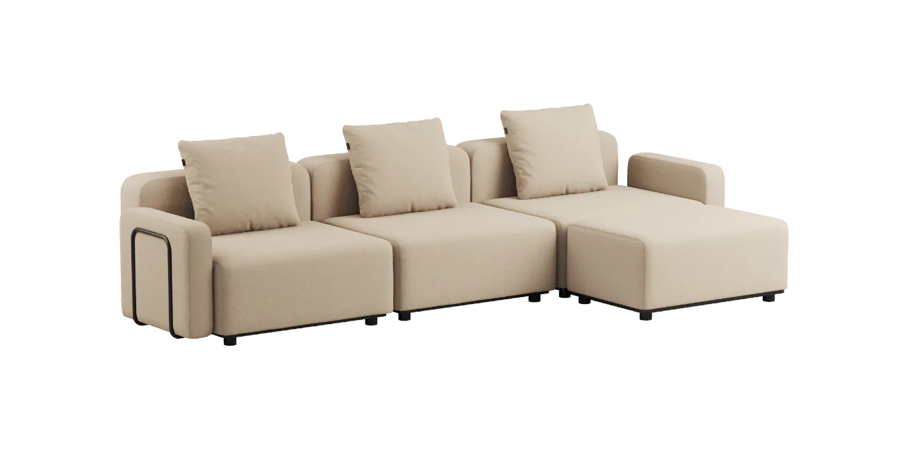 Cobana Loungesofa 3-Sitzer mit Armlehnen mit Hocker, boucle beige