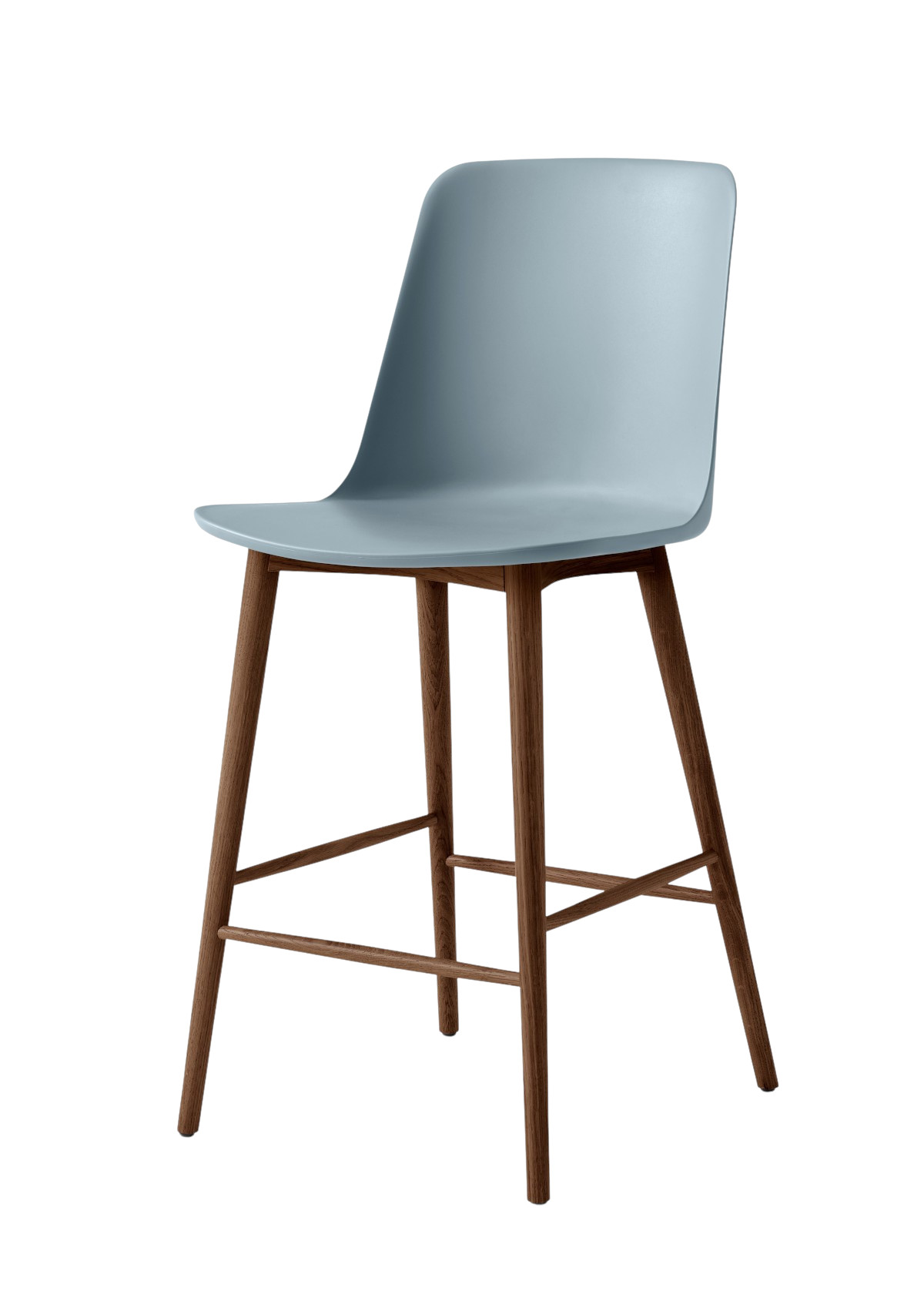 &Tradition Rely HW128 Barhocker, Walnuss-Gestell, Light Blue Sitz, skandinavisches Design, ergonomisch