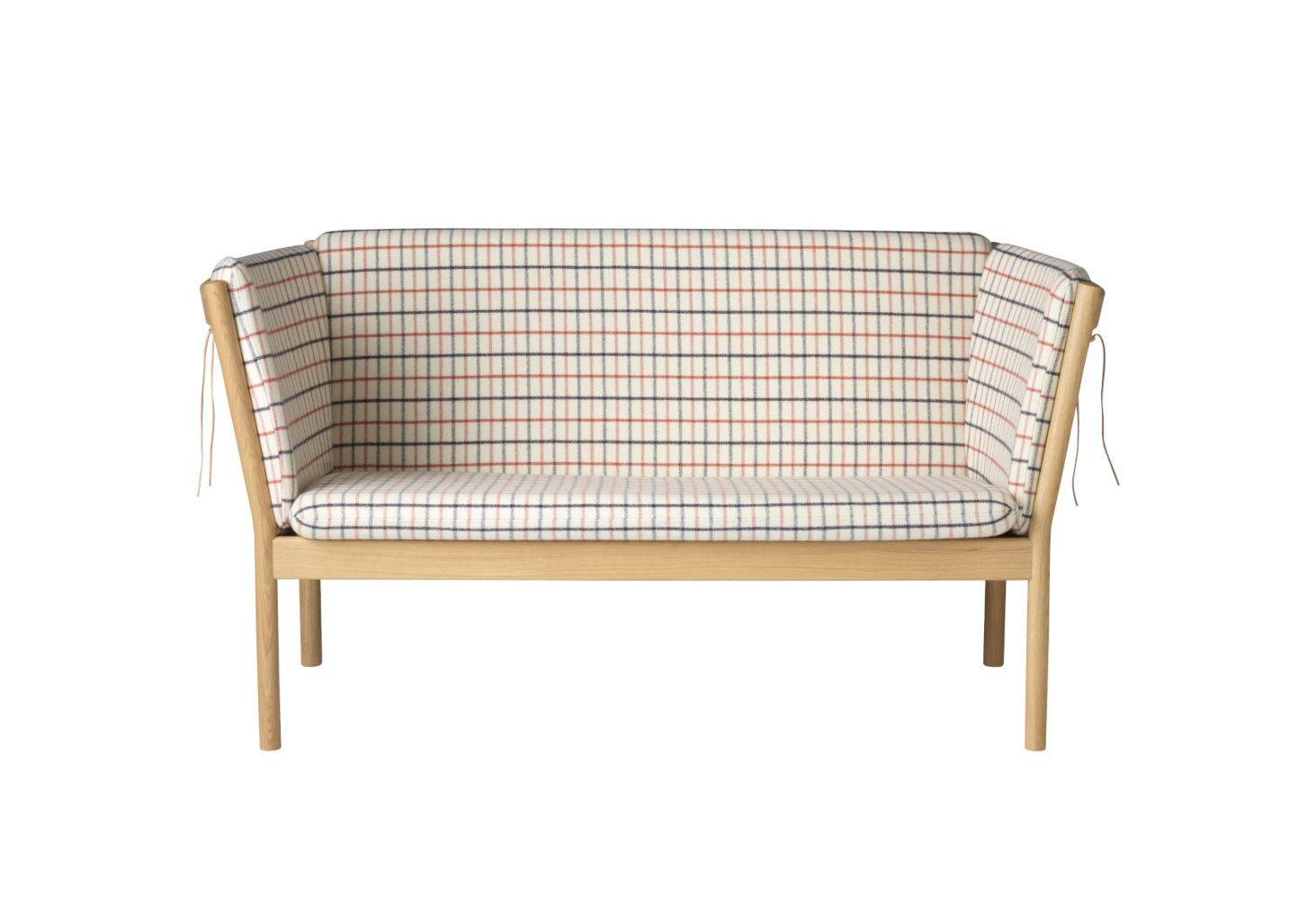 FDB Møbler J148 Sofa 2-Sitzer, eiche natur, rotkarierte Pferdedecke, nordisches Design, langlebig, funktional