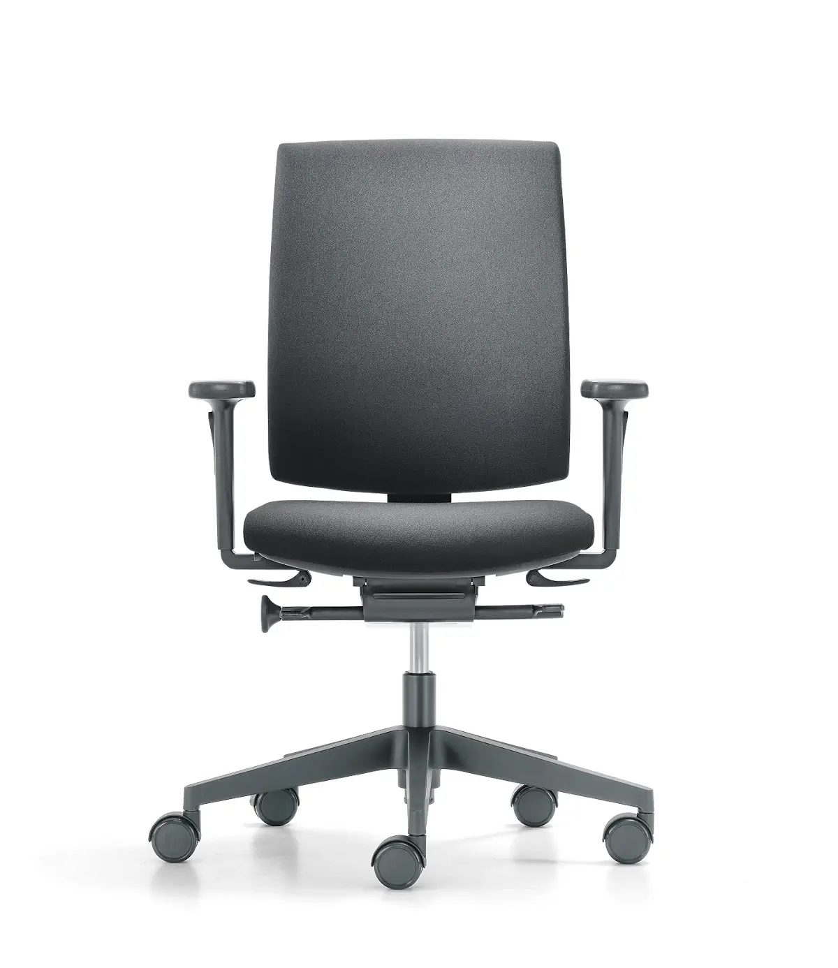 Girsberger Kyra Edition Bürostuhl in Schwarz mit Armlehnen und gepolsterter Rückenlehne in der Vorderansicht