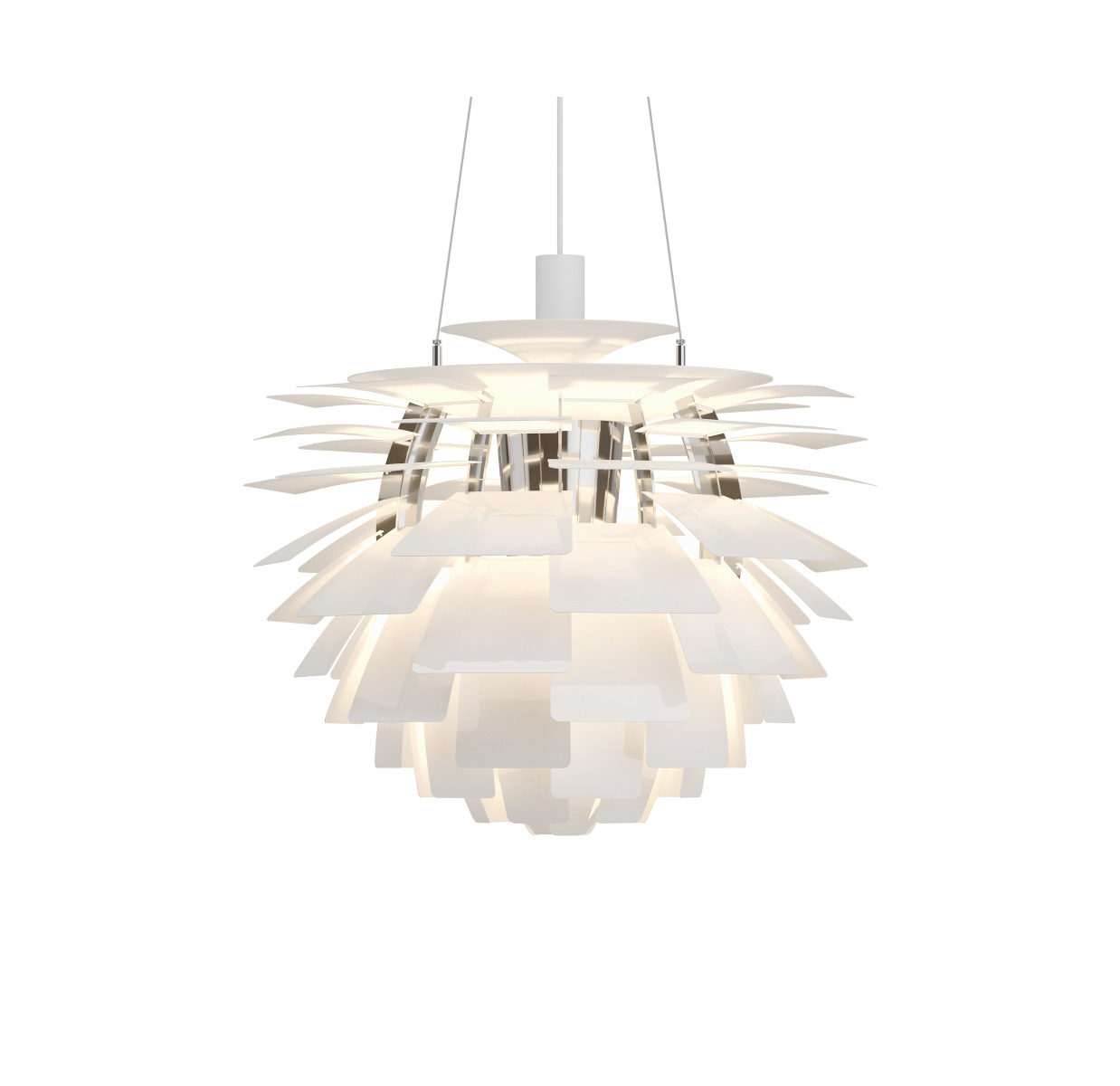 Louis Poulsen PH Artichoke Pendelleuchte weiß Ø 60 cm, ikonisches Design, gleichmäßiges blendfreies Licht