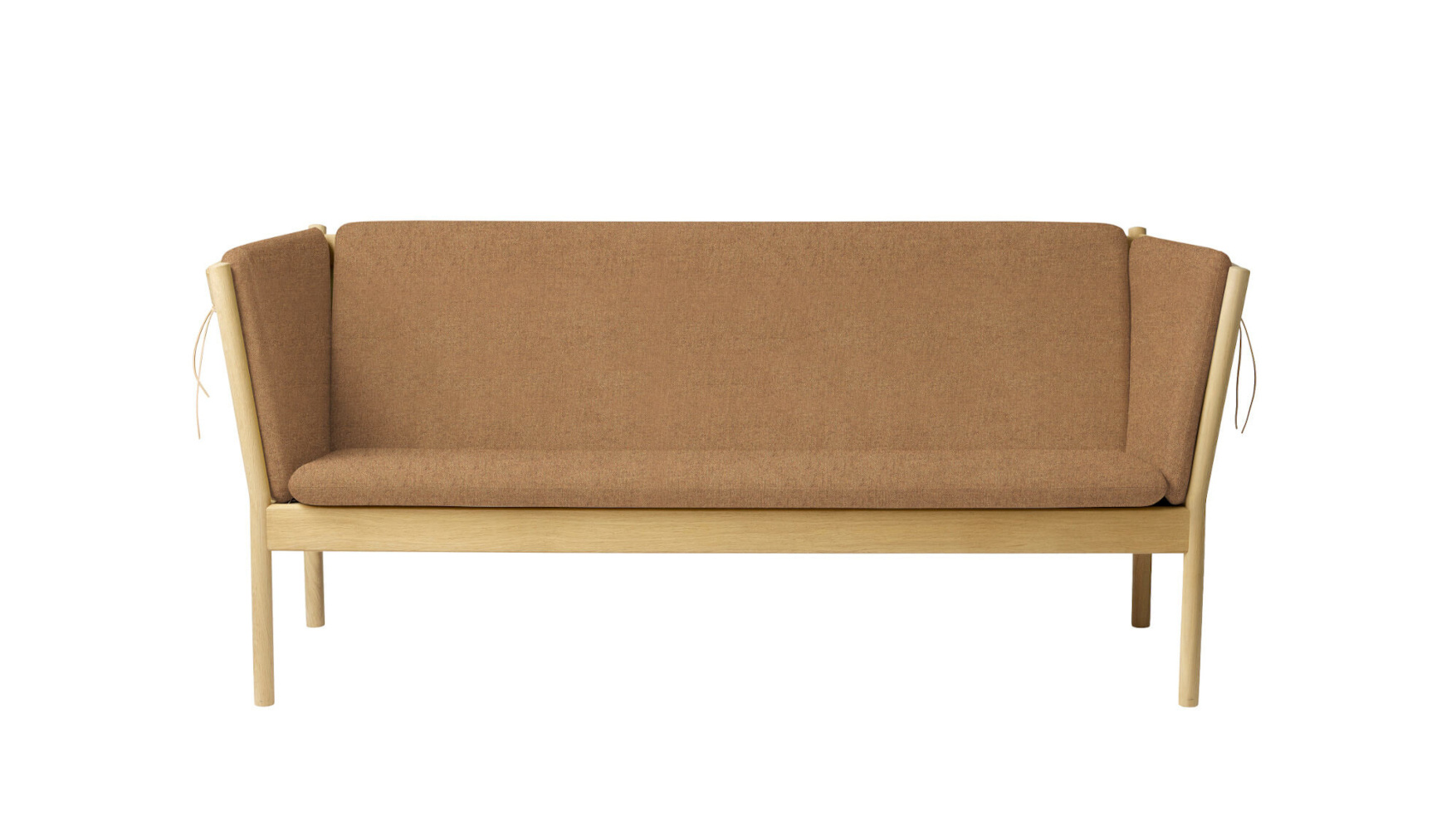 FDB Møbler J149 Sofa 3-Sitzer, nordisches Design, ergonomisch, Eiche natur, braunes Leder, langlebig