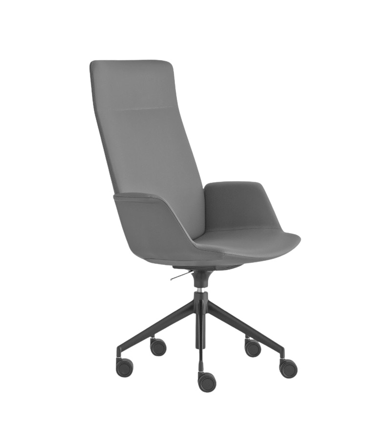 Uno Armlehnstuhl mit Kopfstütze, hohe Rückenlehne, drehbarem 5-Strahl-Kreuzfuß mit höhenverstellbar