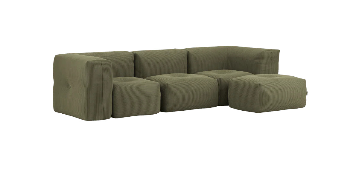 Soft Sofa 3-Sitzer mit Armlehne mit Hocker, corduroy olive