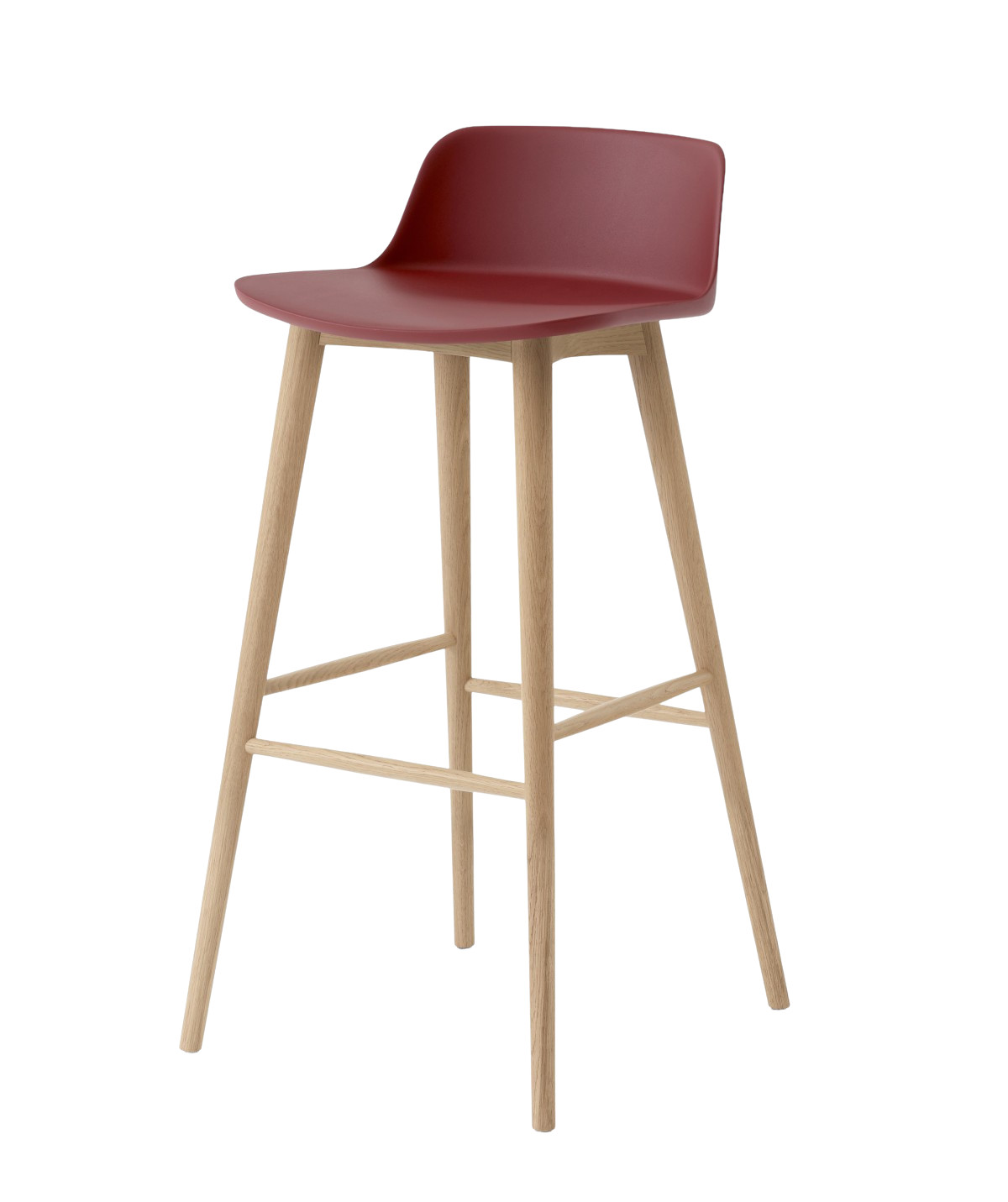 &Tradition Rely HW123 Barhocker aus Eiche Natur mit Sitzfläche Red Brown, minimalistischer Barhocker