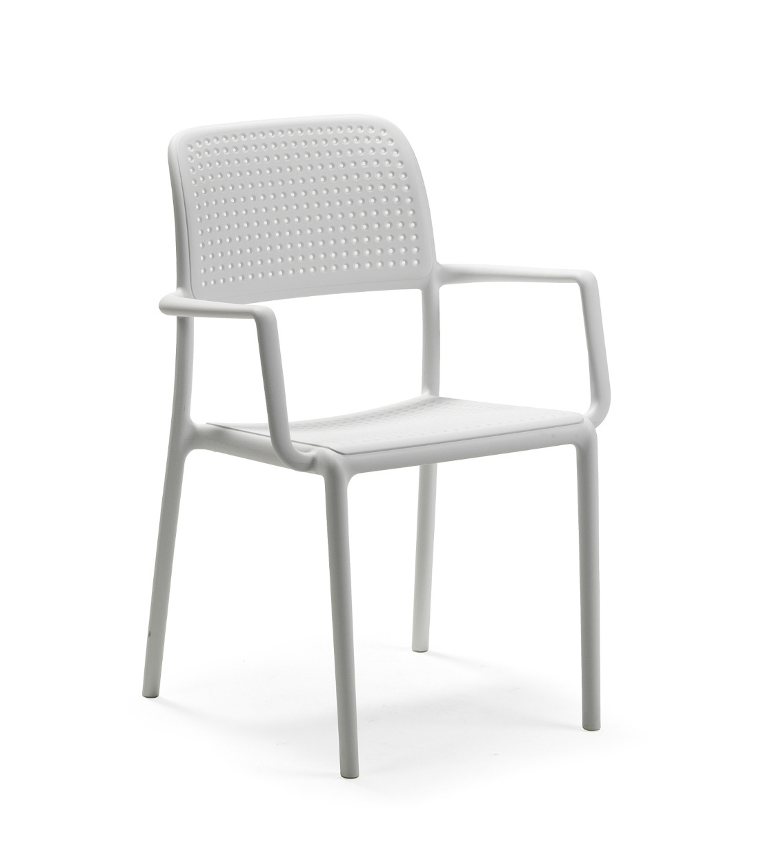Nardi Bora Armlehnstuhl weiß, italienisches Outdoor-Design, wetterfest, leicht, stapelbar, langlebig