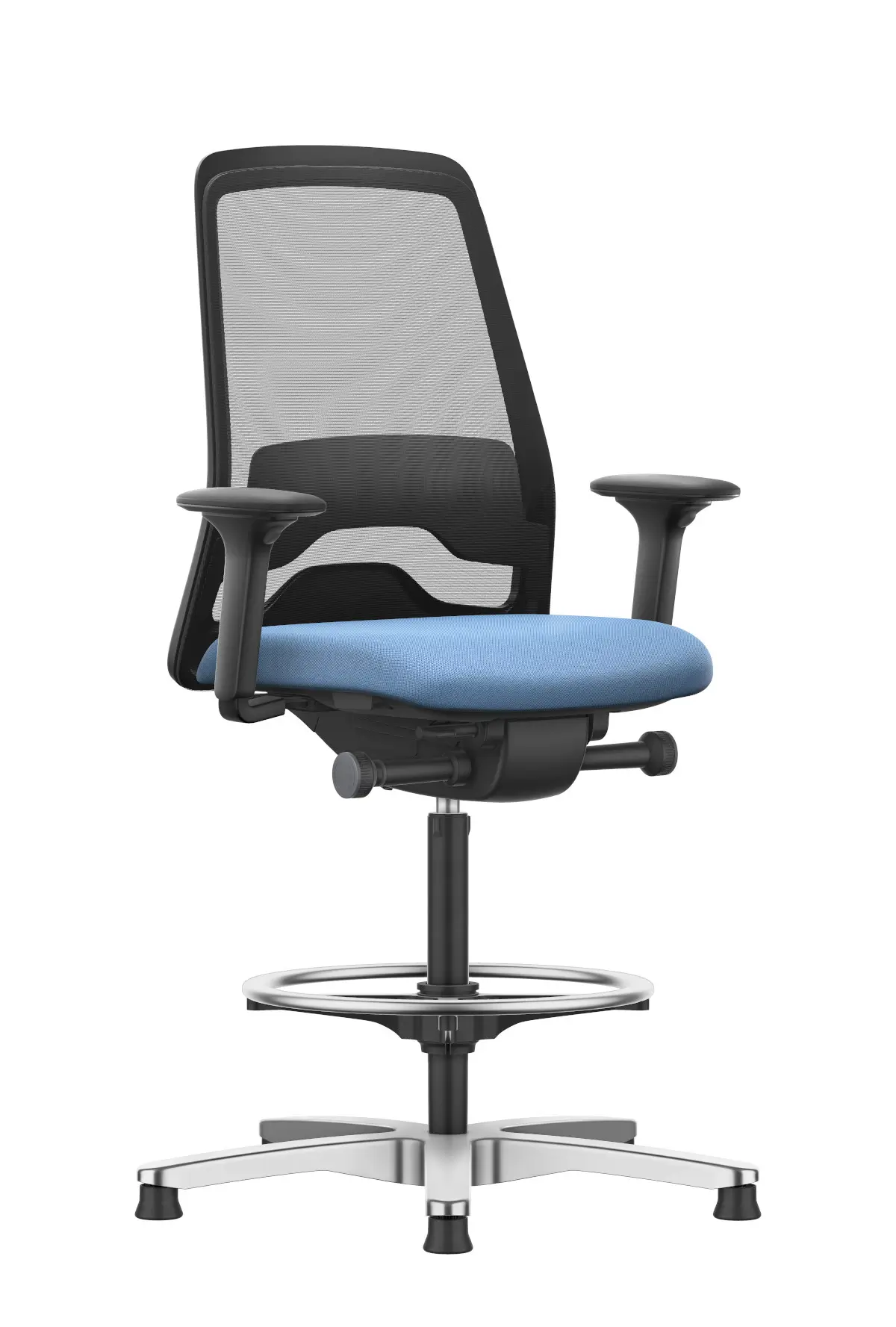 Interstuhl EVERYis1 EV811 Counter Drehstuhl in Blau mit Netzrücken, Armlehnen und Fußring