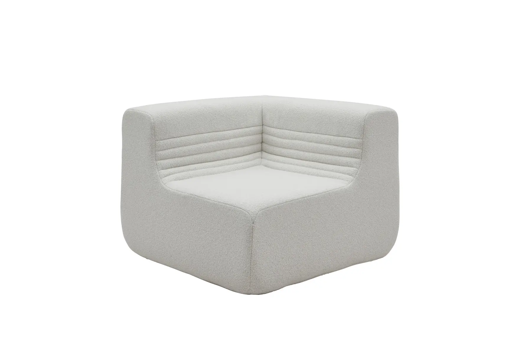Softline Loft Sofa Eckelement in Weiß mit weich gerundeter Polsterung, umlaufender Rückenlehne und horizontalen Steppdetails im inneren Sitzbereich.