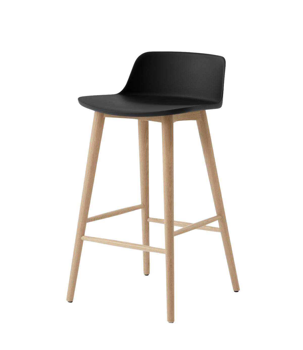 &Tradition Rely HW118 Barhocker, Gestell Eiche Natur, schwarze Sitzfläche, minimalistisches Design, modern