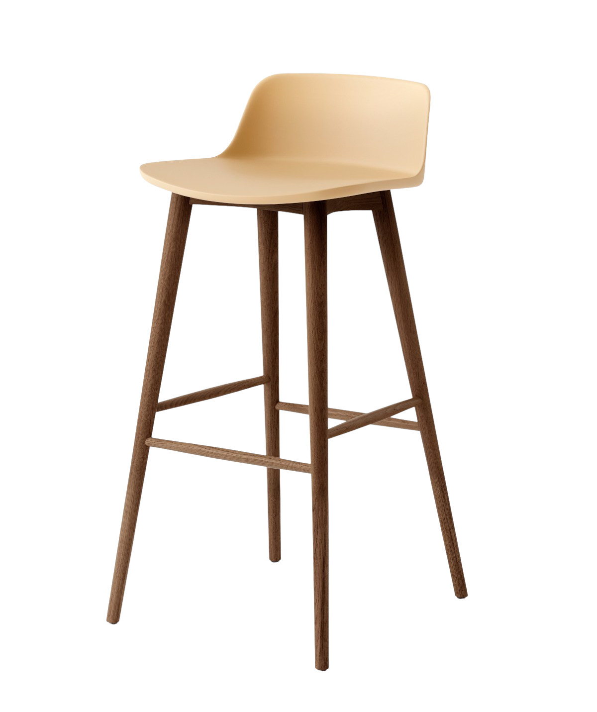 &Tradition Rely HW123 Barhocker Holz Walnuss, Sitz in beige sand, eleganter moderner Barstuhl