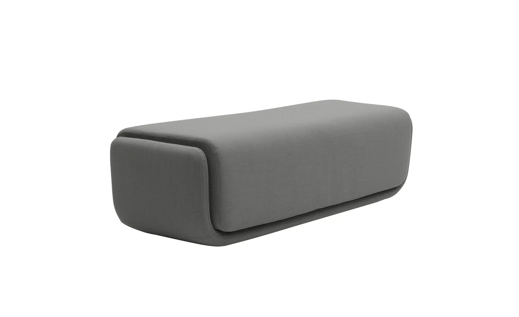 Softline Basket Hocker Large in Grau aus seitlicher Perspektive mit länglicher, weich gerundeter Form und gepolsterter Oberfläche.