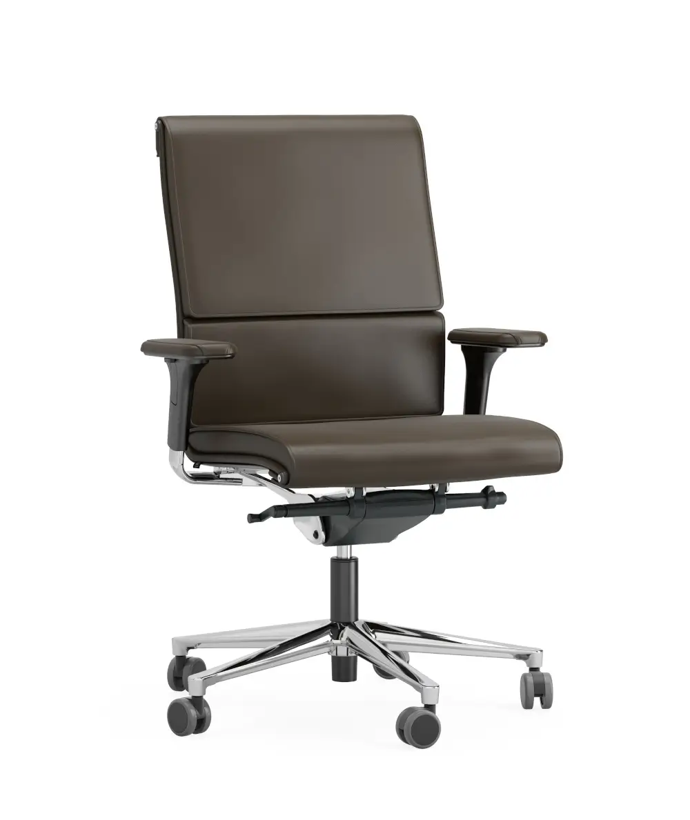 ICF Una Plus Executive High Back 5 Star Base Bürostuhl mit hoher Rückenlehne, Armlehnen und poliertem Aluminium-Fußkreuz.