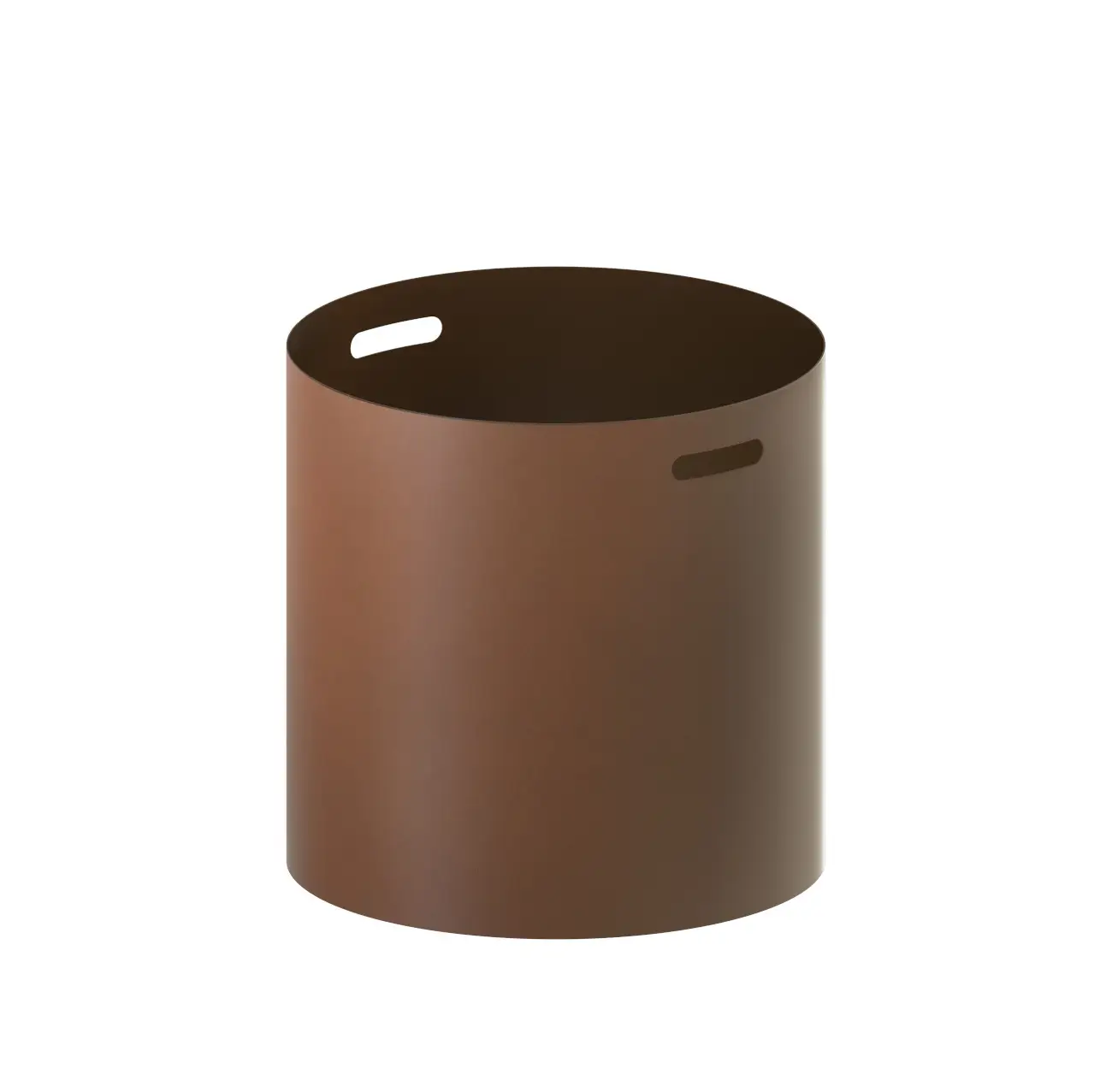 Zeus Irony Pot Blumentopf Rost aus Stahl mit runder Form und seitlichen Tragegriffen.
