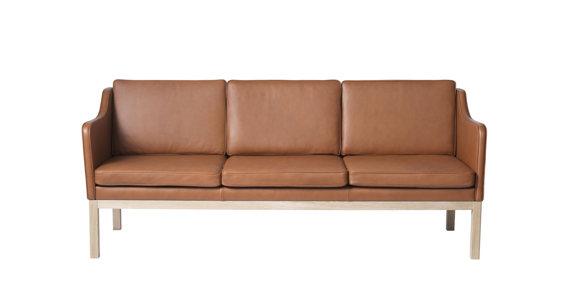 FDB Møbler L43 MK46 Sofa, 3-Sitzer, Eiche natur, Leder cognac, nordisches Design, langlebig, funktional