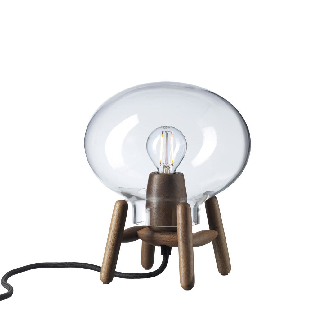 FDB Møbler U6 Hiti Mini Tischleuchte, klarglas und walnuss, nordisches Design, langlebig, nachhaltig