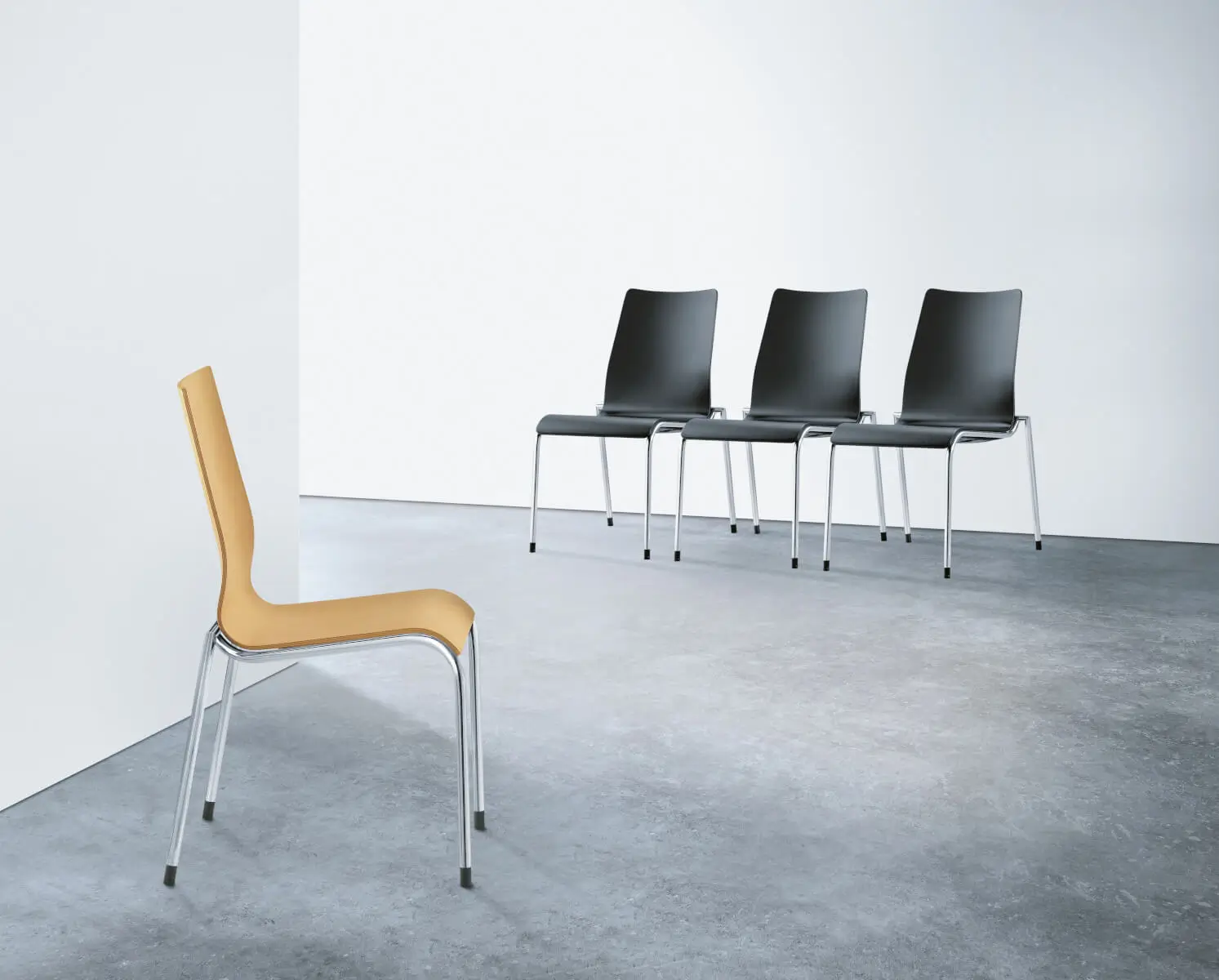 Girsberger 2900 Stühle mit verchromtem Vierfußgestell im modernen Konferenzraum für Besprechungen und flexible Objektbereiche.