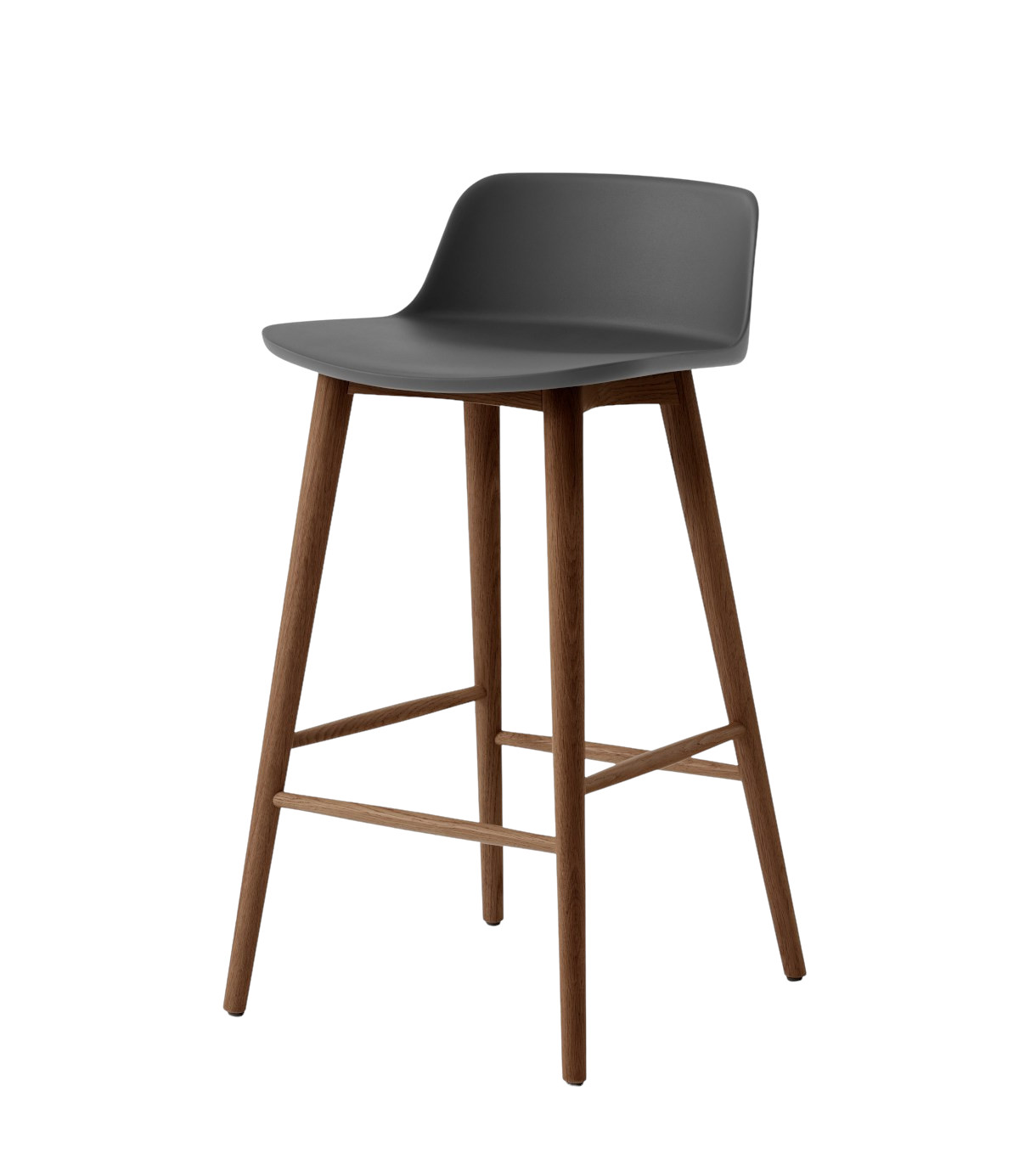 &Tradition Rely HW118 Barhocker, Walnuss Gestell, Sitzfläche stone grey, moderner Designer Barstuhl