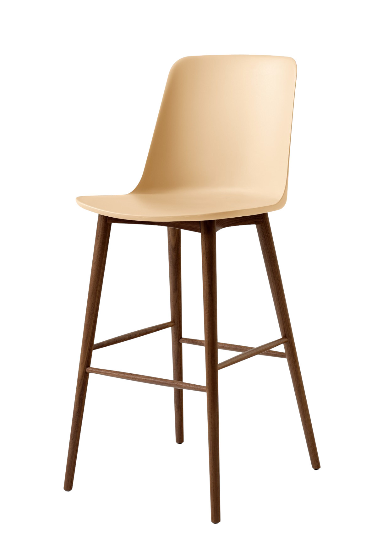 &Tradition Rely HW133 Barhocker in Walnuss mit Sitz in Beige Sand, hochwertiger Design-Barhocker für Küche und Bar