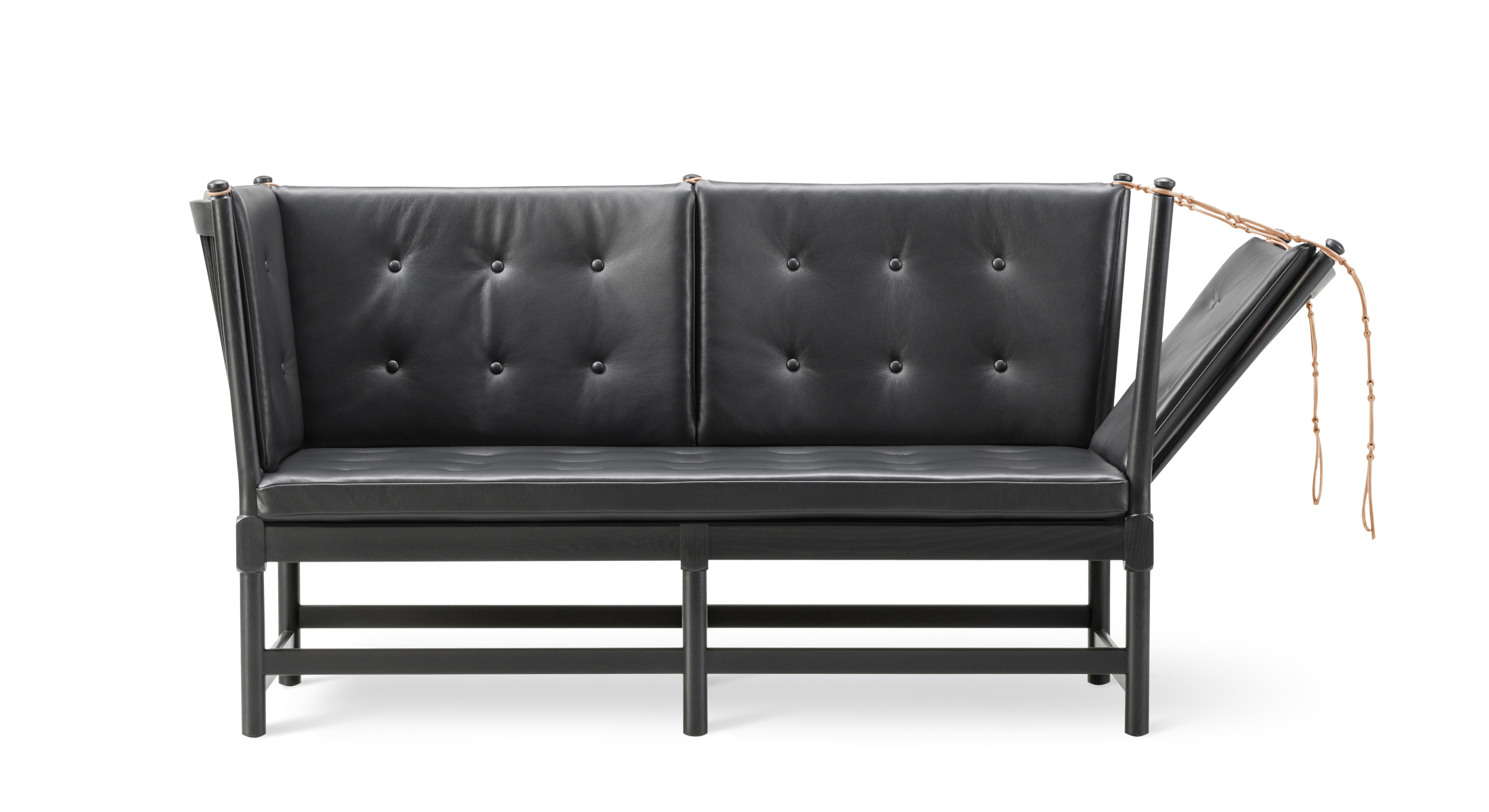 The Spoke-Back Sofa, eiche schwarz lackiert / leder omni 301 schwarz