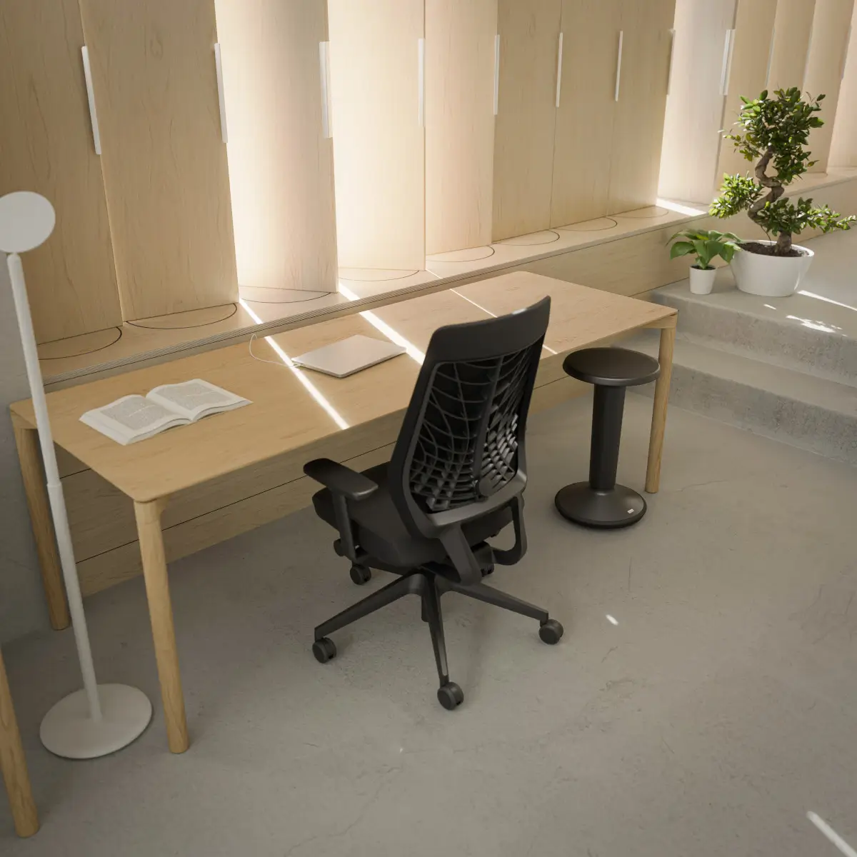 Interstuhl JOYCEis3 JC216 Bürostuhl an einem hellen, modern eingerichteten Arbeitsplatz