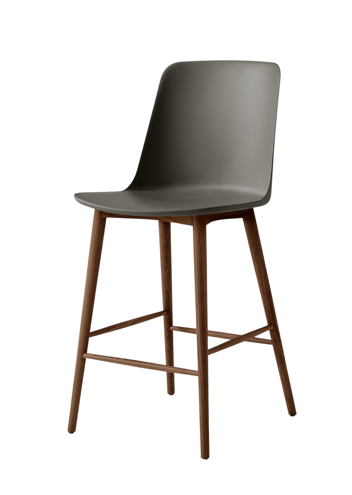 &Tradition Rely HW128 Barhocker Walnuss Stone Grey, elegantes Holzgestell, moderner Sitzkomfort