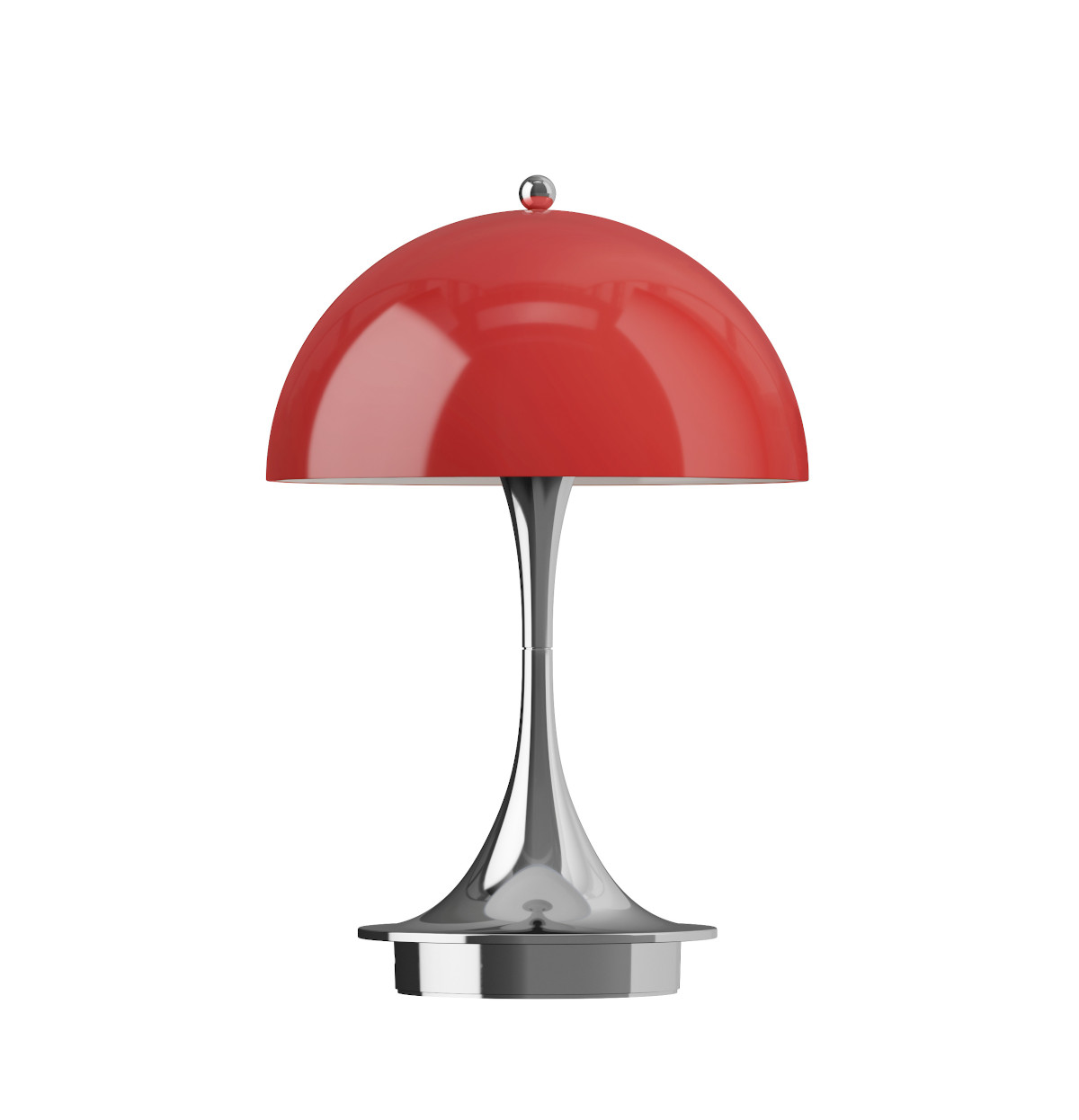 Panthella 160 Portable Tischleuchte in opal red von Louis Poulsen, Chrom-Fuß, Akku, dimmbar, modernes Design