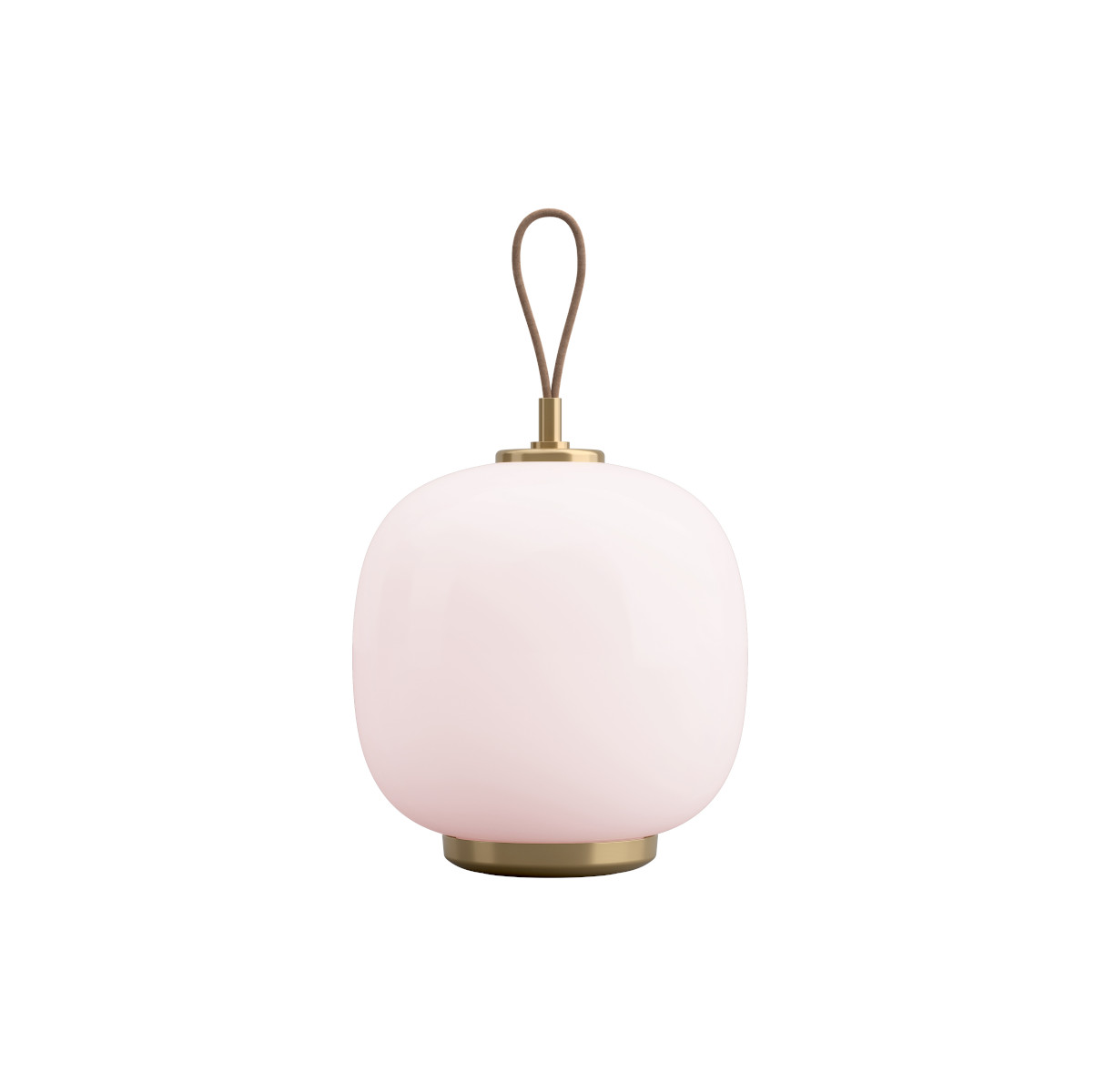 Louis Poulsen VL 45 Radiohus Portable Leuchte Messing & Rosa Glas Louis Poulsen VL 45 Radiohus Portable Leuchte in Messing mit glänzendem, blassrosa Glas – Design-Tischlampe, tragbar
