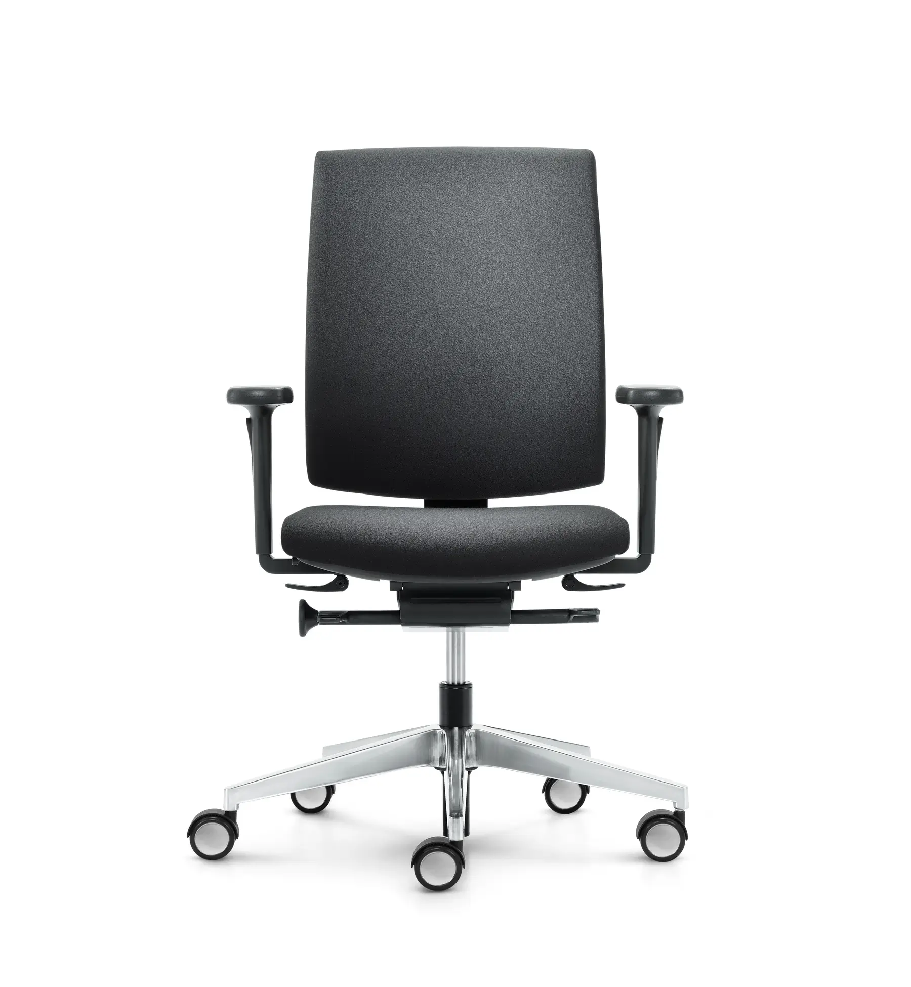 Girsberger Kyra Bürostuhl mit gepolsterter Rückenlehne, Armlehnen und 5-Stern-Fußkreuz mit Rollen für ergonomische Arbeitsplätze.
