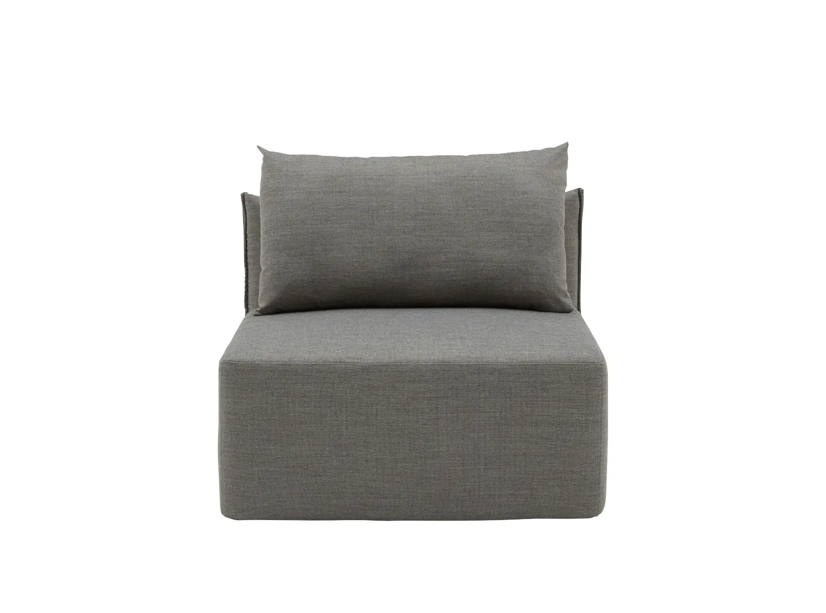Softline Cape Sofa Einzelelement in Grau in gerader Vorderansicht mit gepolsterter Sitzfläche, großer Rückenlehne und lockerem Rückenkissen.