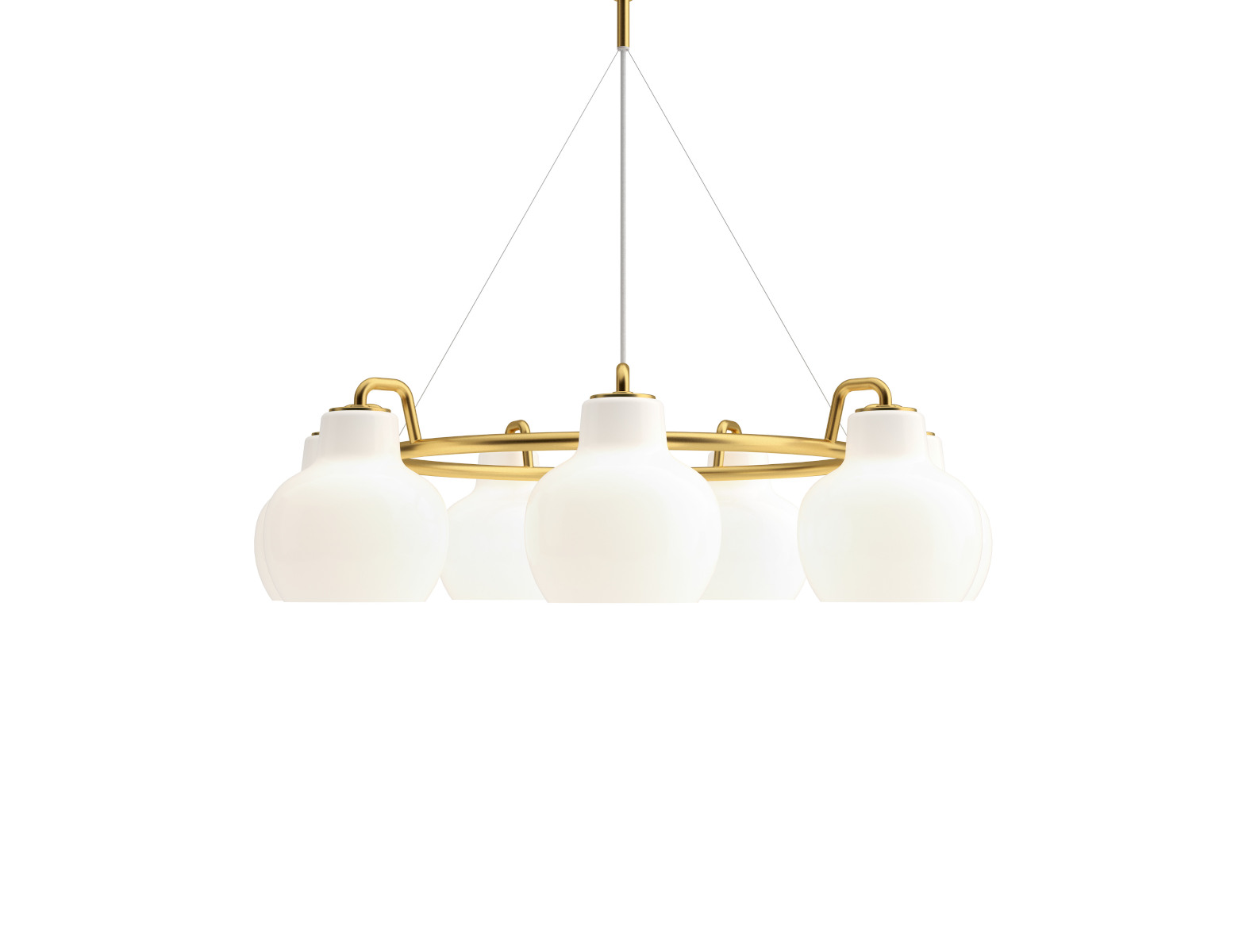 Louis Poulsen VL Ring Crown 7 Pendelleuchte, Messing, opales Glas, elegantes Design, skandinavische Beleuchtung