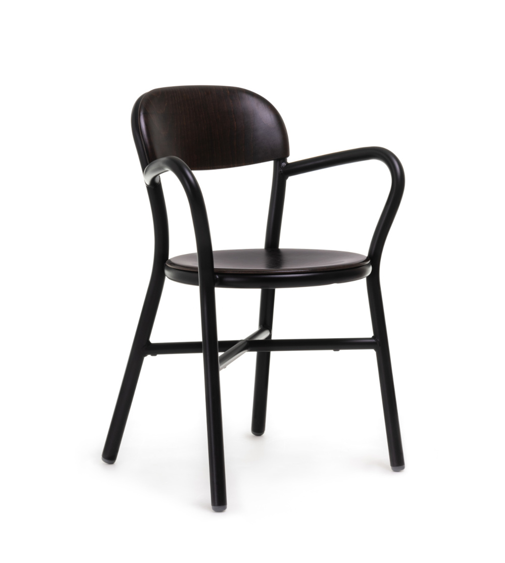 Magis Pipe Stuhl mit Armlehne, Buche/Schwarz, ergonomisch, modernes italienisches Design, langlebig