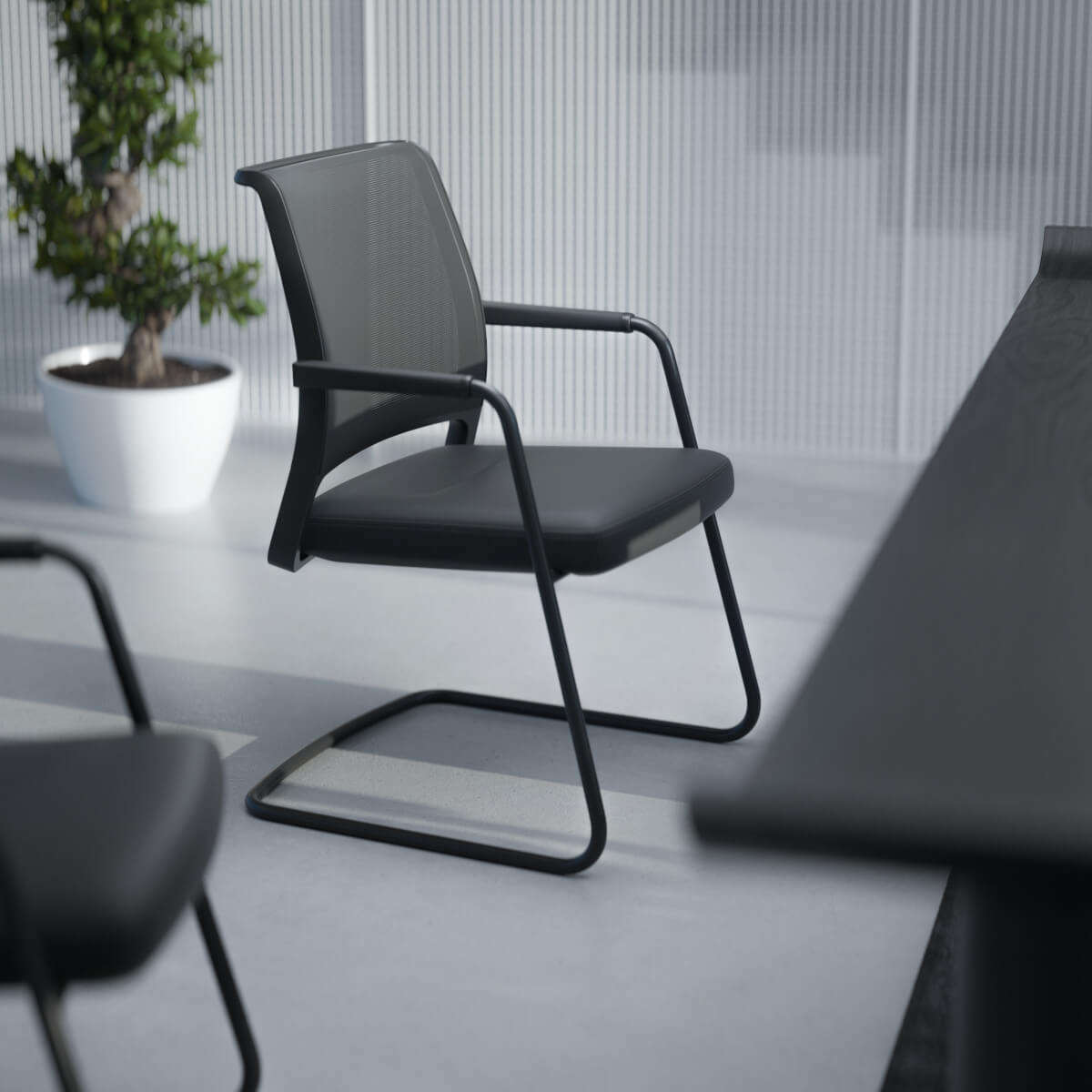 VINTAGEis5 56V0 Besucherstuhl von Interstuhl mit elegantem Kufengestell, ideal für Konferenzräume und Wartezonen.