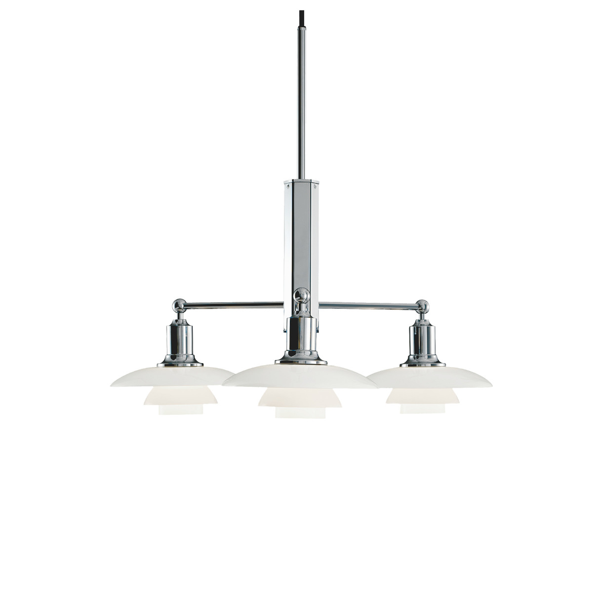 Louis Poulsen PH 2/1 Stammkrone Pendelleuchte, verchromt, elegantes Design, Glas-Schirme, hochwertige Innenbeleuchtung