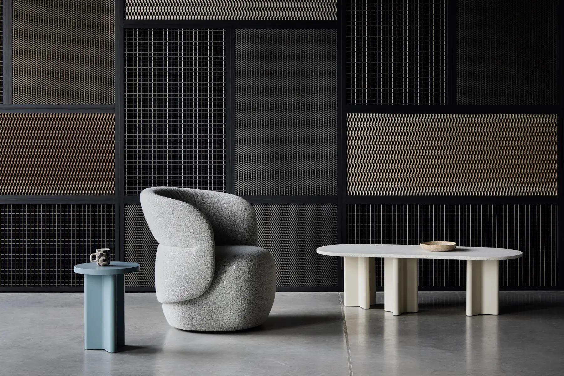 Noti Cactus Beistelltisch Ø 32 cm mit Sessel und Couchtisch in modernem Design-Interieur