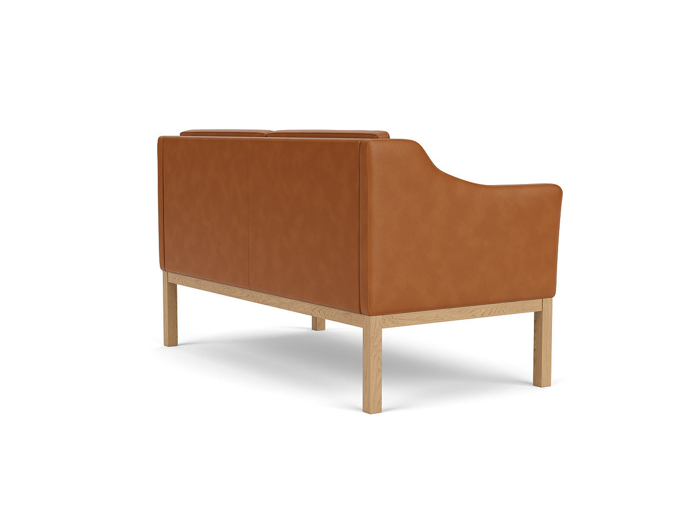 FDB Møbler L45 Sofa 2-Sitzer, skandinavisch, Eiche natur, Leder cognac, langlebig, funktional