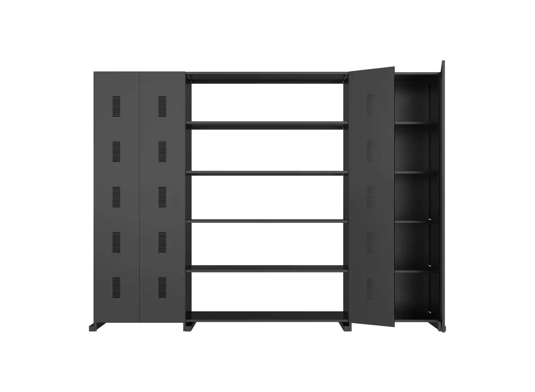 Zeus Alfiere Bücherregal 292 × 35 cm in Gunmetal aus Stahl mit großzügigem Stauraum und industrieller Ästhetik.