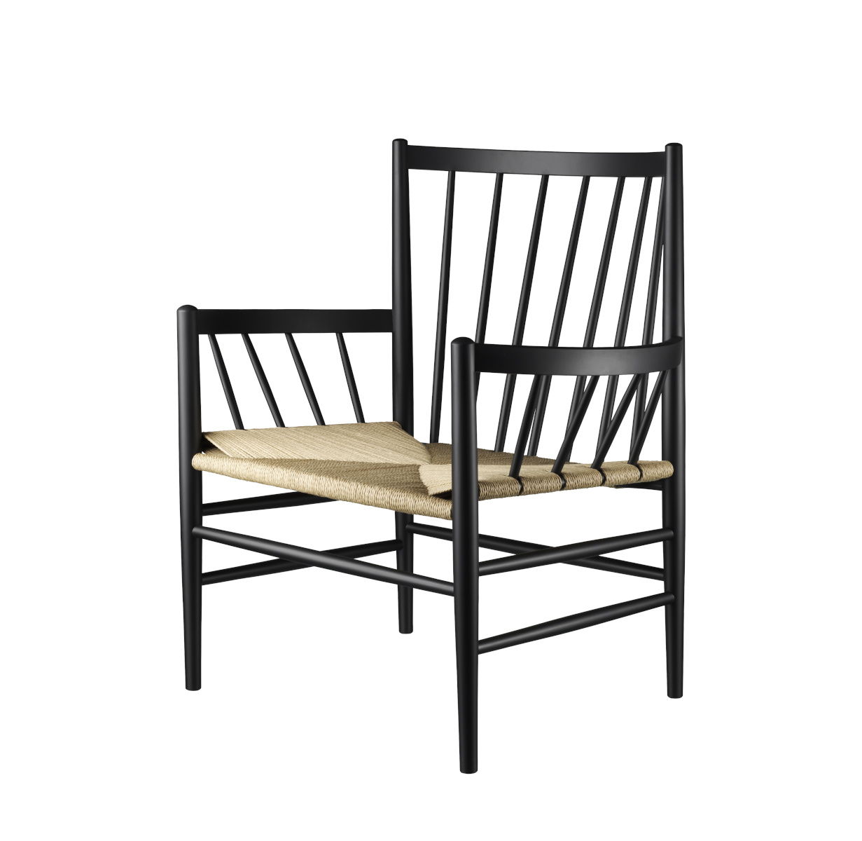 FDB Møbler J82 Loungesessel, ergonomisch, Naturgeflecht, Buche schwarz, funktional, nachhaltig, nordisches Design