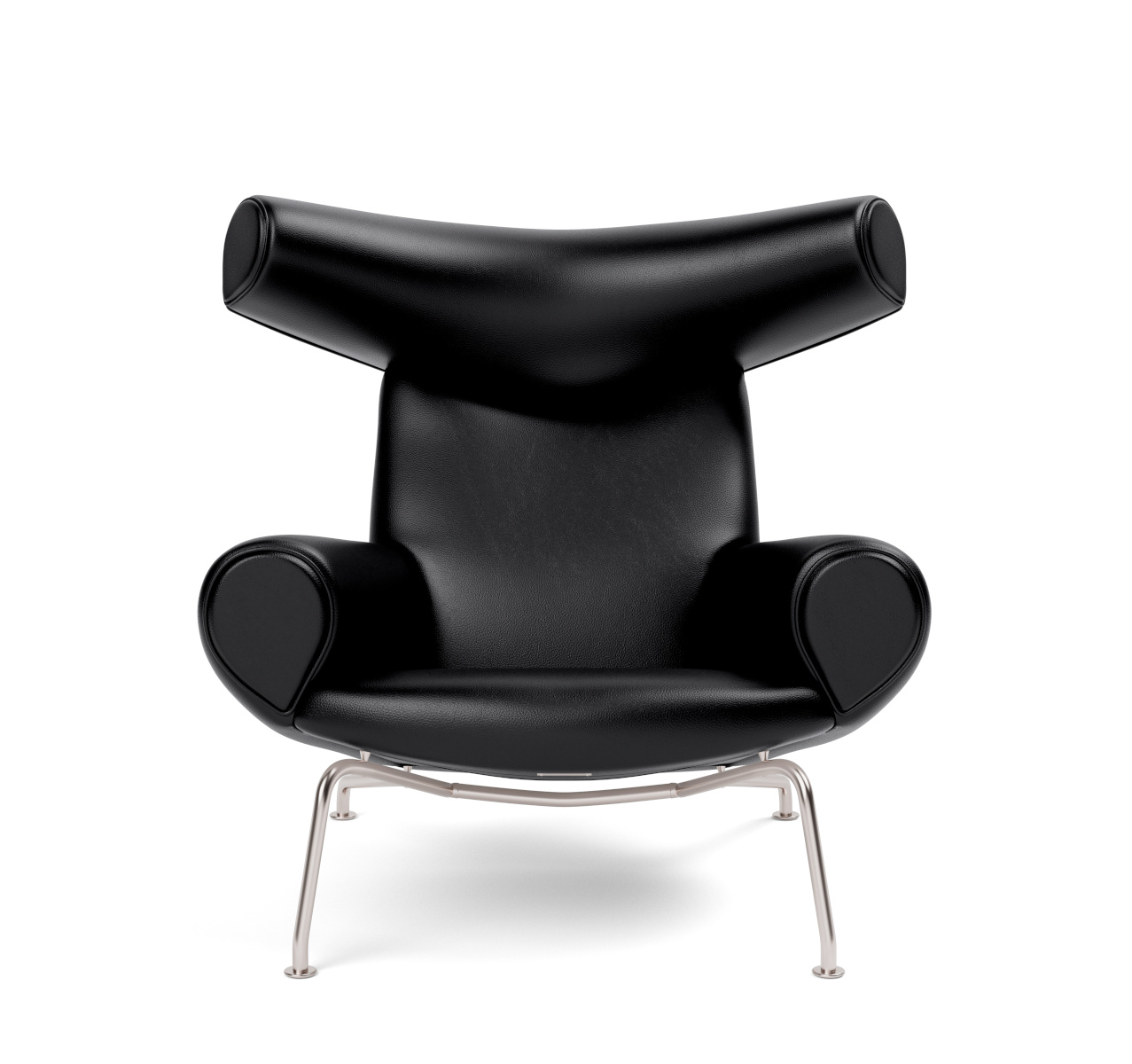 Wegner Ox Chair, brushed steel / leder primo 88 schwarz