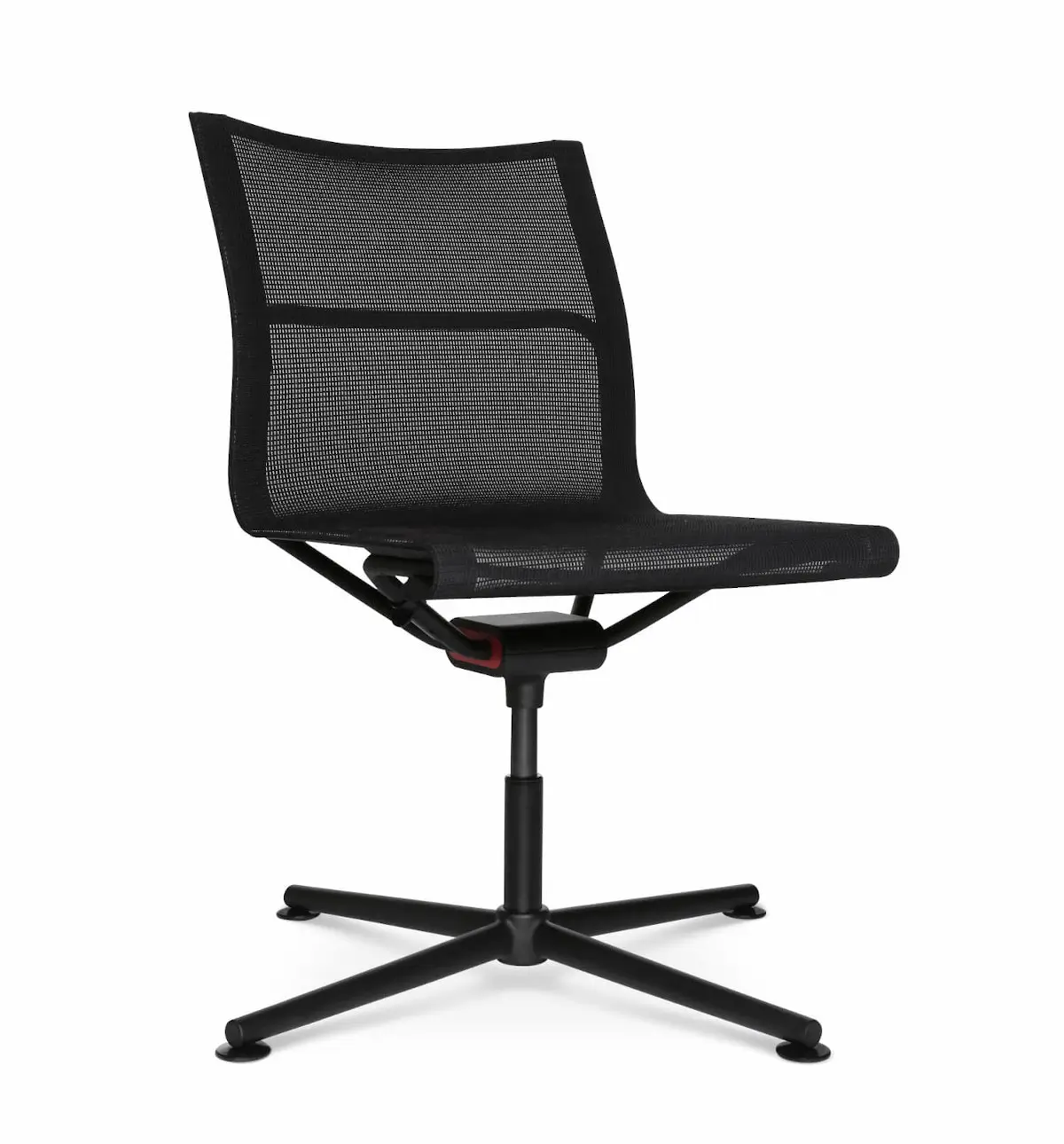 Wagner d1 Office Besucherstuhl ohne Armlehnen in Schwarz mit atmungsaktiver Netzbespannung in Seitenperspektive.