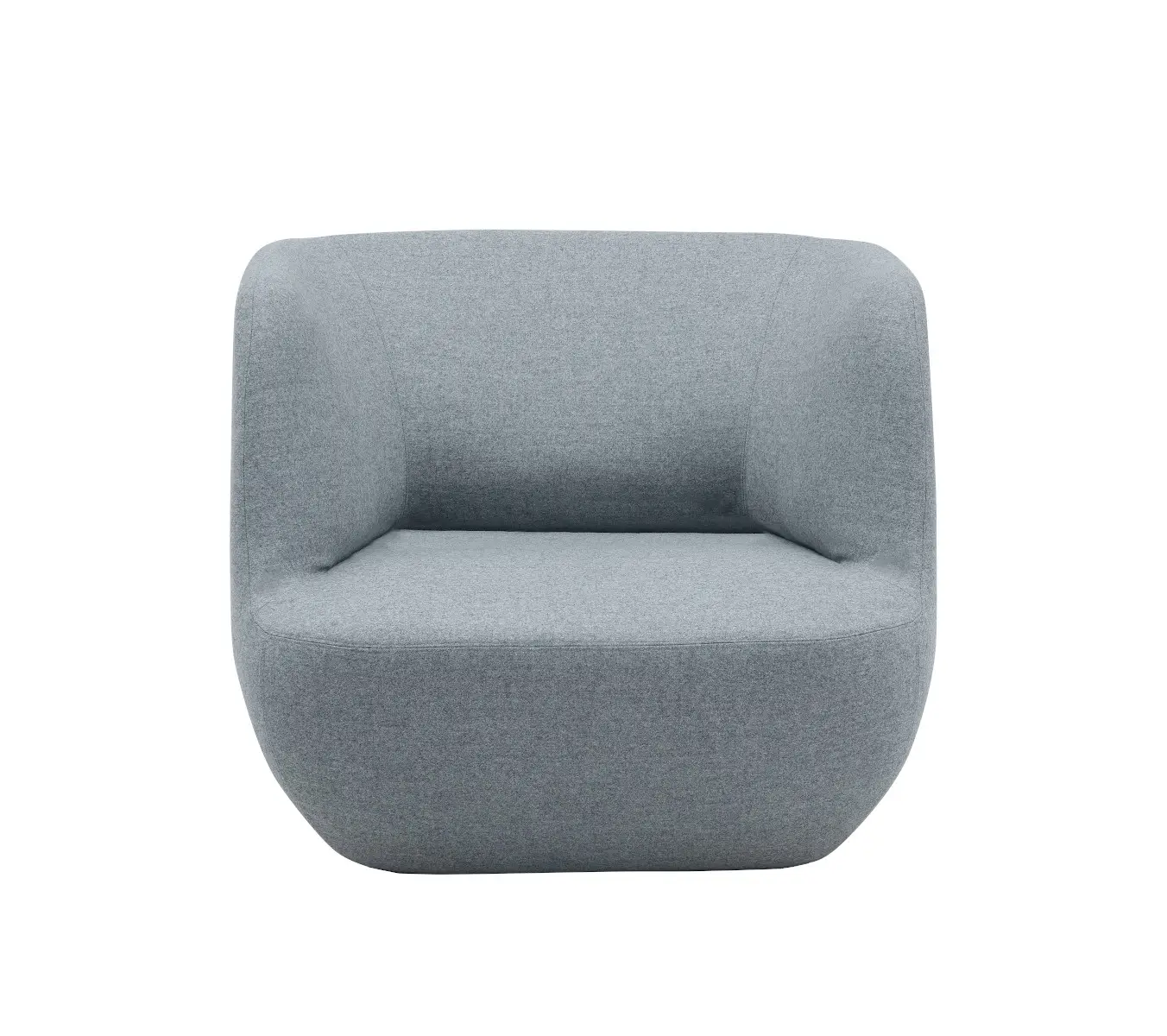 Softline Clay Loungesessel in Grau aus frontaler Perspektive mit weich gerundeter Sitzfläche und umlaufender Rücken- und Armlehne.