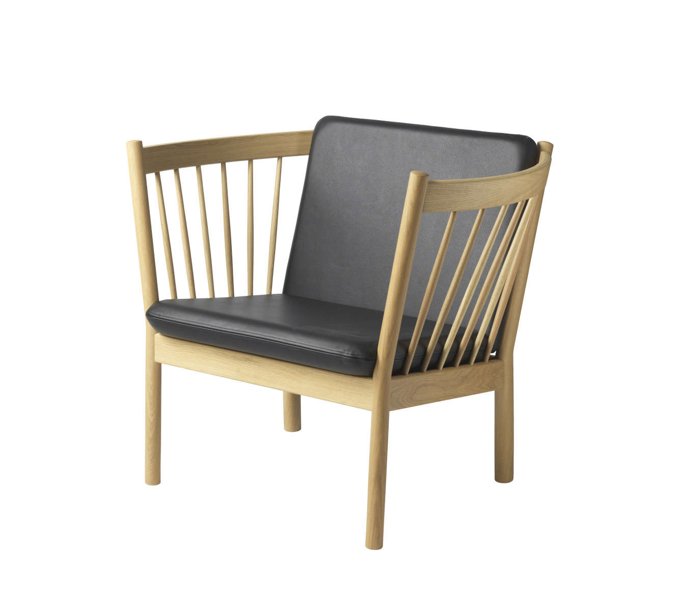 FDB Møbler J146 Sessel, ergonomisch, Eiche natur, Leder schwarz, nordisches Design, langlebig, funktional