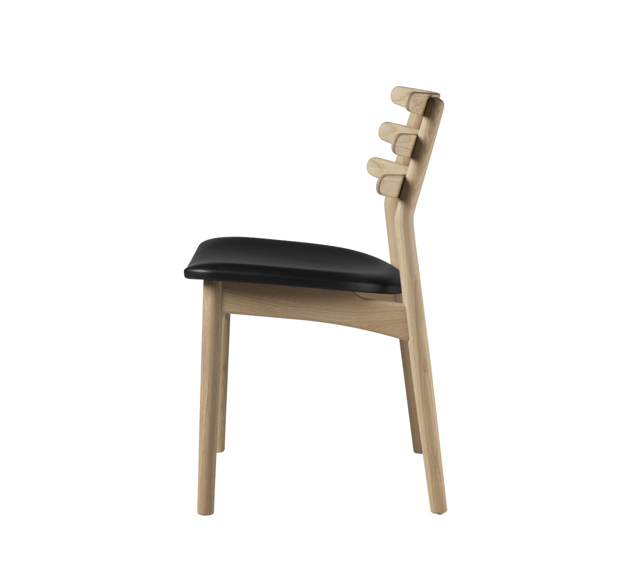 FDB Møbler J48 Stuhl, nordisches Design, Eiche natur, Leder schwarz, langlebig, nachhaltig, funktional