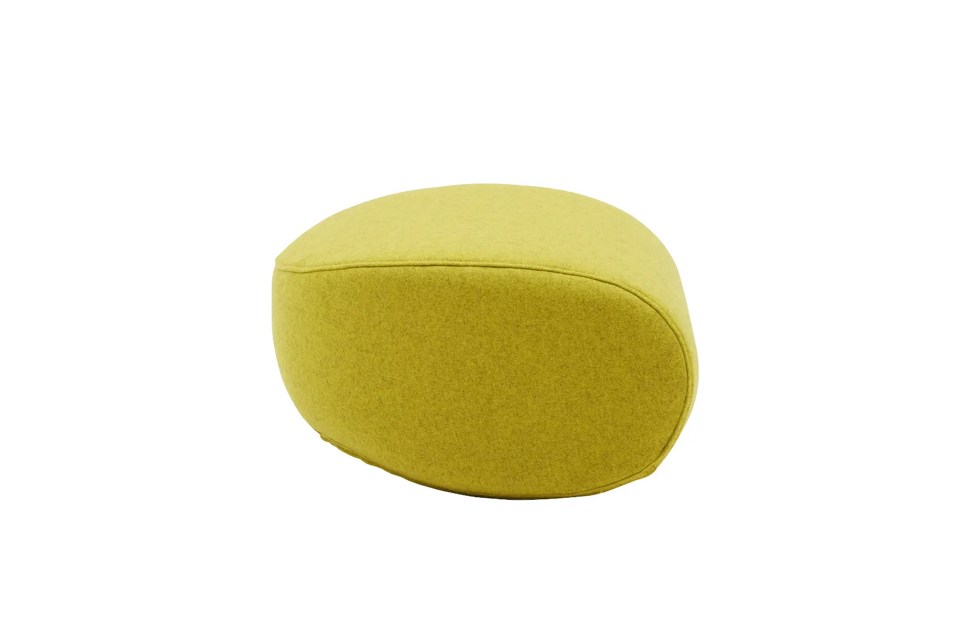 Softline Apollo Hocker in Gelb aus seitlicher Perspektive mit weich gepolsterter, abgerundeter Form und umlaufender Naht.