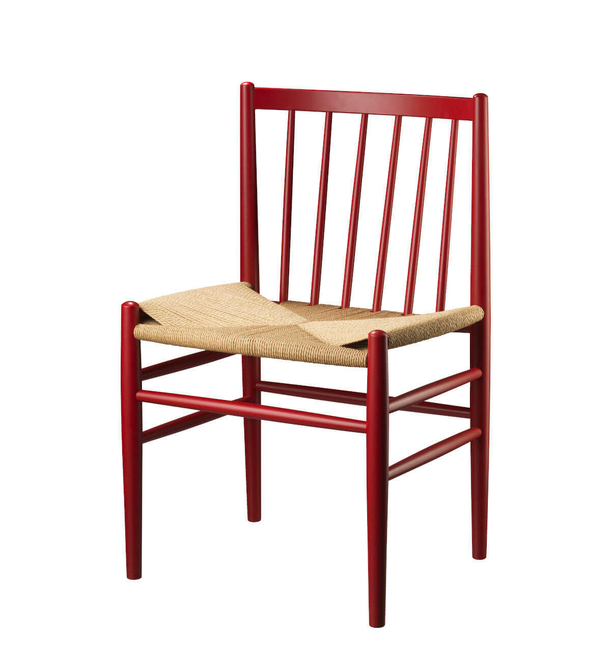 FDB Møbler J80 Stuhl, ergonomisch, Buche ruby red, Naturgeflecht, nordisches Design, nachhaltig, langlebig